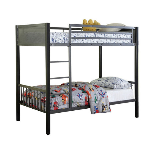 Kop L Shaped Twin Over Twin Metal Bunk Bed with Desk, Loft, Gray and Black By Casagear Home