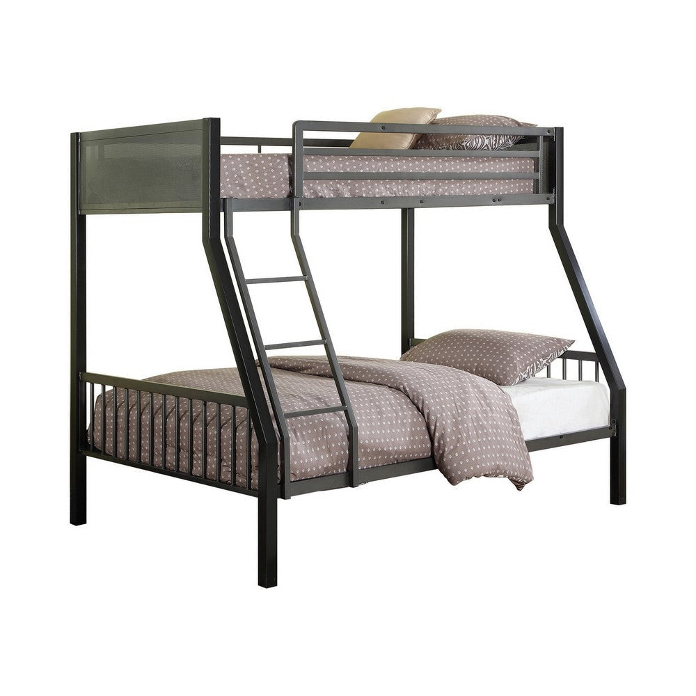 Kop L Shaped Twin Over Full Metal Bunk Bed with Desk, Loft, Gray and Black By Casagear Home