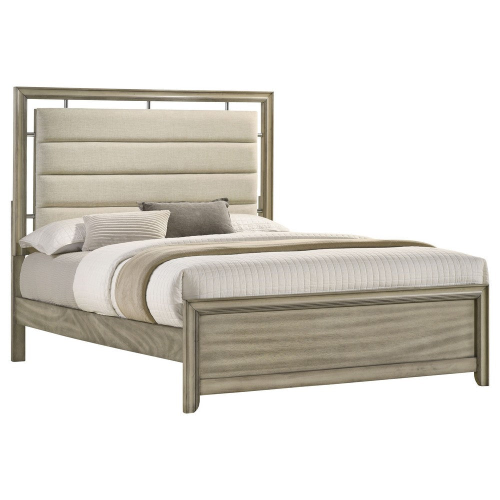 Sele Queen Size Bed Floating Channel Tufted Upholstered Headboard Beige By Casagear Home BM318740