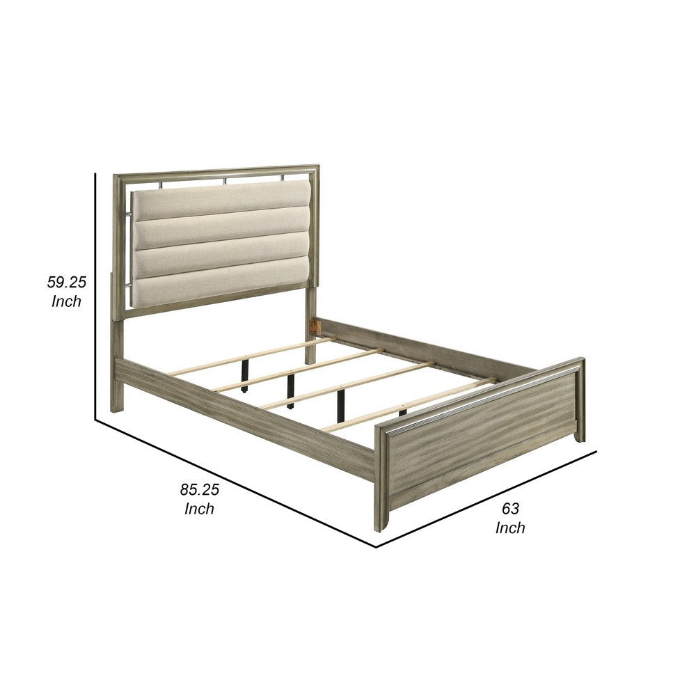 Sele Queen Size Bed Floating Channel Tufted Upholstered Headboard Beige By Casagear Home BM318740