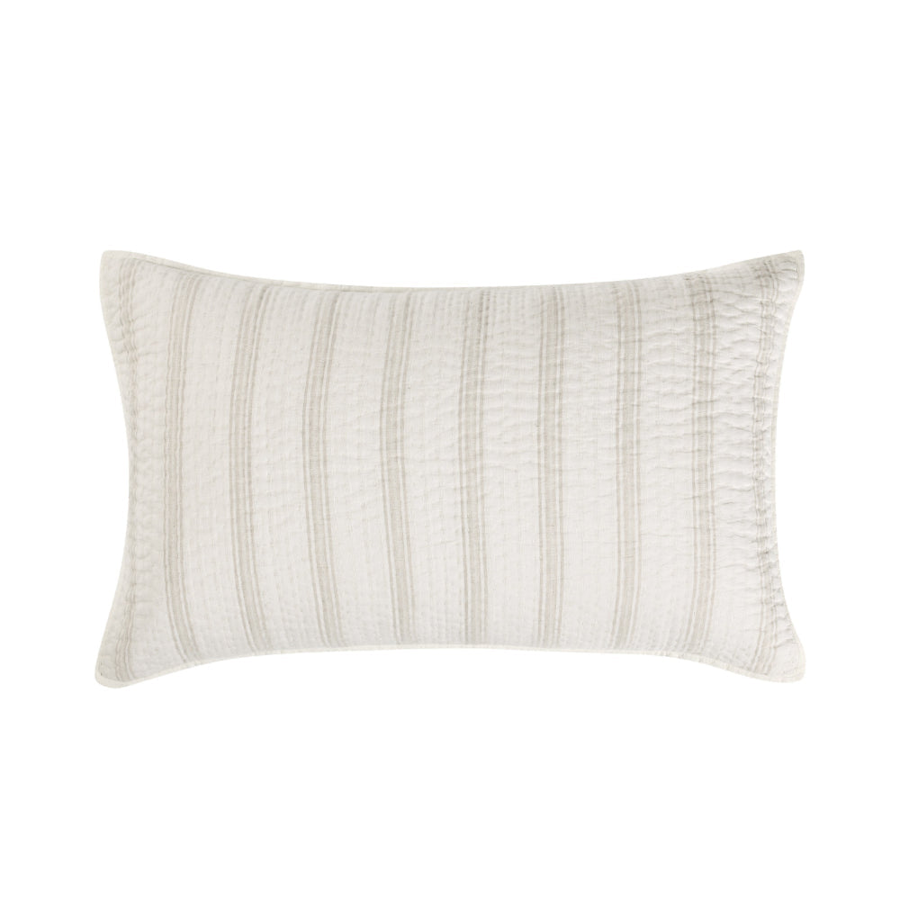 Teno 20 x 36 Lumbar King Pillow Sham, Cotton, Striped Beige Premium Linen By Casagear Home