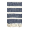 Tano Throw Blanket, Knotted Fringe, Striped Ivory Blue Belgian Flax Linen By Casagear Home