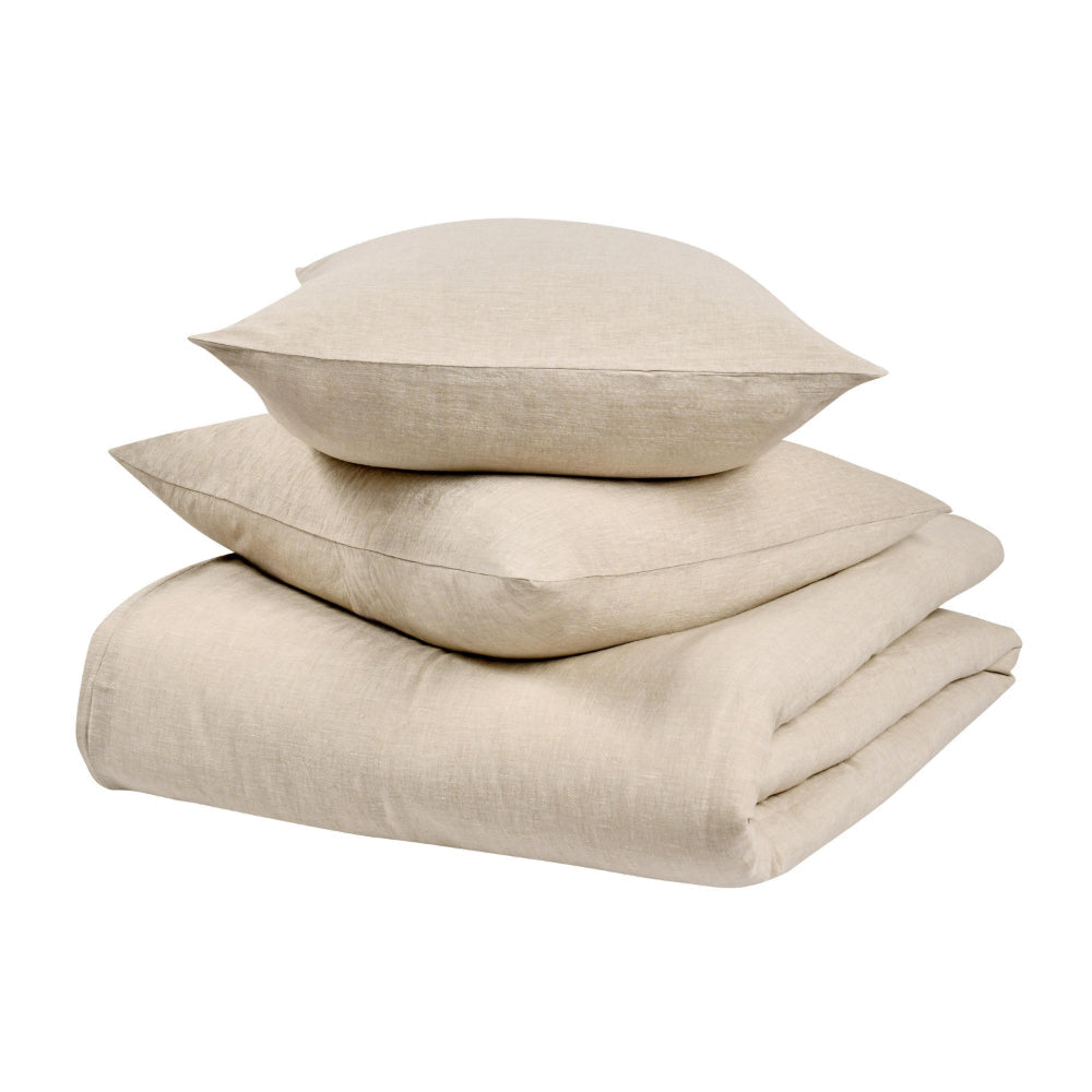 Savi Queen Size Cashmere Duvet Cover, Hand Stitched, Beige Cotton Linen By Casagear Home