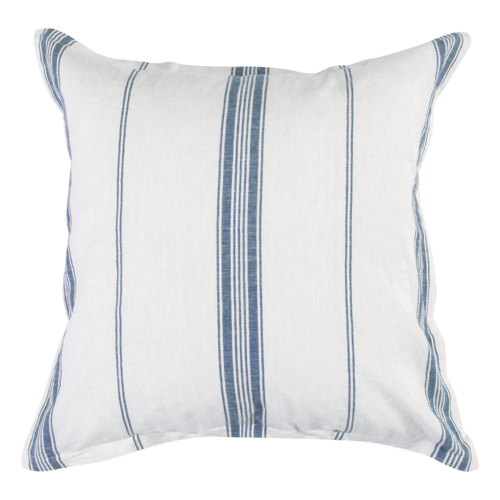 Taki 26 Inch Euro Pillow Sham, Woven Blue and White Stripes Linen Cashmere By Casagear Home