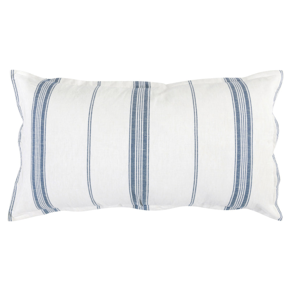 Taki 20 x 36 King Pillow Sham, Woven Blue and White Stripes Linen Cashmere By Casagear Home