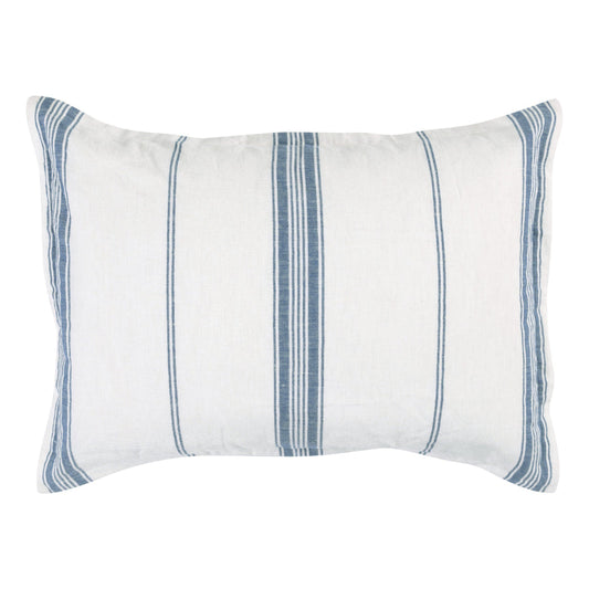 Taki 20 x 26 Standard Pillow Sham, Blue and White Stripes Linen Cashmere By Casagear Home