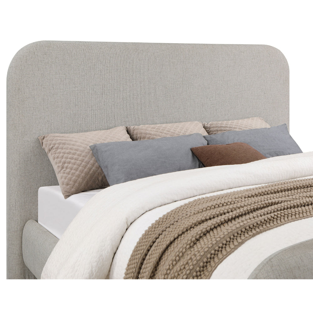 Jene King Size Bed Upholstered Panel Headboard Rounded Corners Gray By Casagear Home BM318825