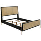 Fij King Size Bed, Natural Rattan Woven Panel Headboard, Gold Legs, Black By Casagear Home