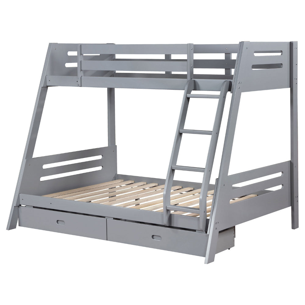 Ishy Twin Over Full Bunk Bed Storage Drawers Side Rails Gray Wood By Casagear Home BM318831