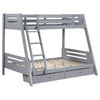 Ishy Twin Over Full Bunk Bed, Storage Drawers, Side Rails, Gray Wood By Casagear Home