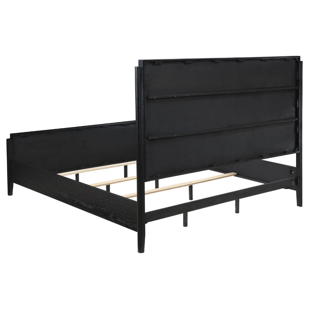 Jack Queen Size Bed Fluted Panel Headboard Round Tapered Legs Black By Casagear Home BM318838