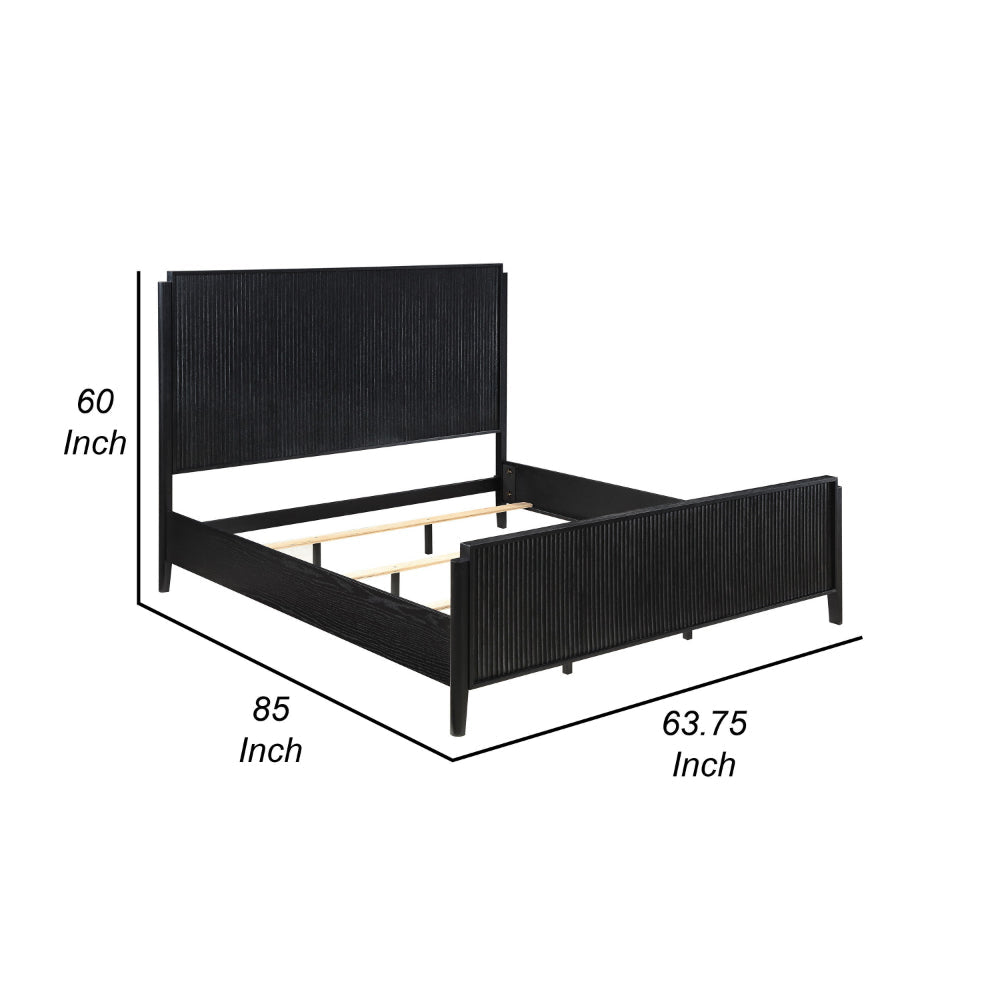 Jack Queen Size Bed Fluted Panel Headboard Round Tapered Legs Black By Casagear Home BM318838