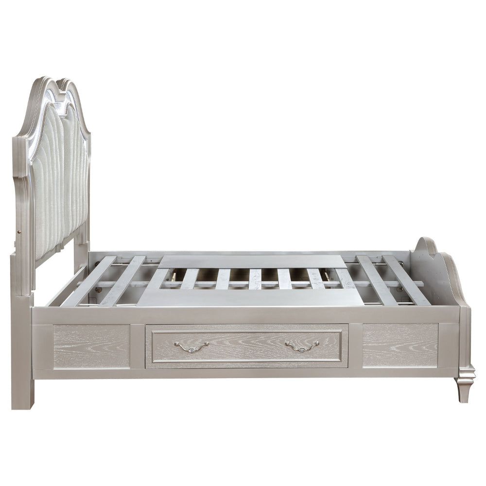 Nive Queen Bed LED Arch Ivory Upholstery Storage Drawers Silver By Casagear Home BM318845