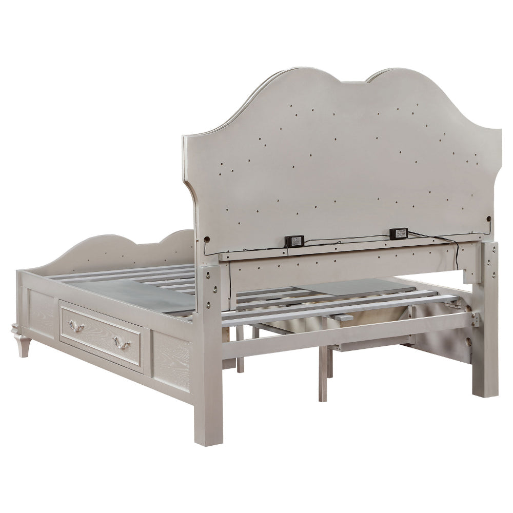 Nive Queen Bed LED Arch Ivory Upholstery Storage Drawers Silver By Casagear Home BM318845