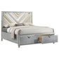 Haley Queen Size Bed V Tufted Upholstery 2 Storage Drawers LED Silver By Casagear Home BM318848