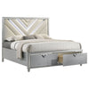 Haley Queen Size Bed V Tufted Upholstery 2 Storage Drawers LED Silver By Casagear Home BM318848