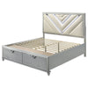 Haley Queen Size Bed V Tufted Upholstery 2 Storage Drawers LED Silver By Casagear Home BM318848