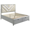 Haley Queen Size Bed, V Tufted Upholstery, 2 Storage Drawers, LED, Silver By Casagear Home