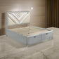 Haley King Size Bed V Tufted Upholstery 2 Storage Drawers LED Silver By Casagear Home BM318849