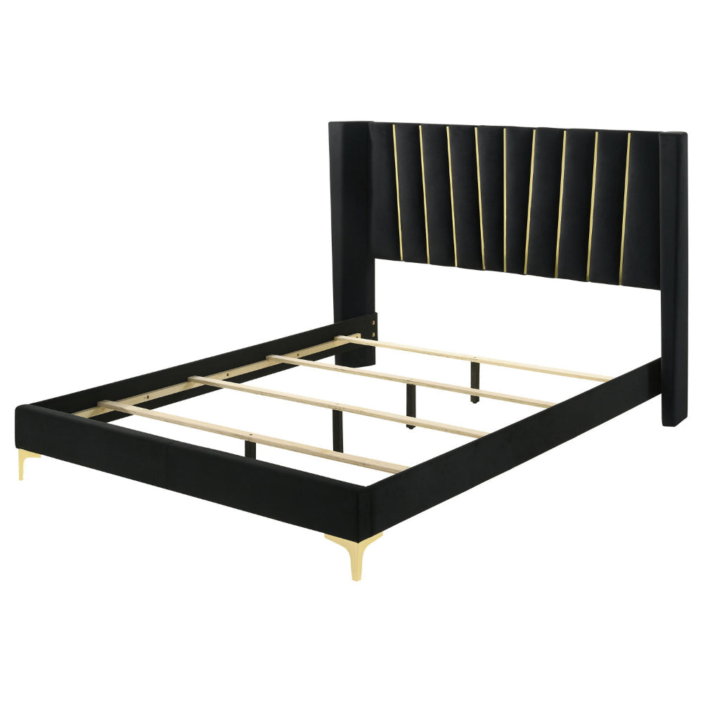 Dle King Size Bed Wingback Headboard Gold Bracket Feet Black Upholstery By Casagear Home BM318855