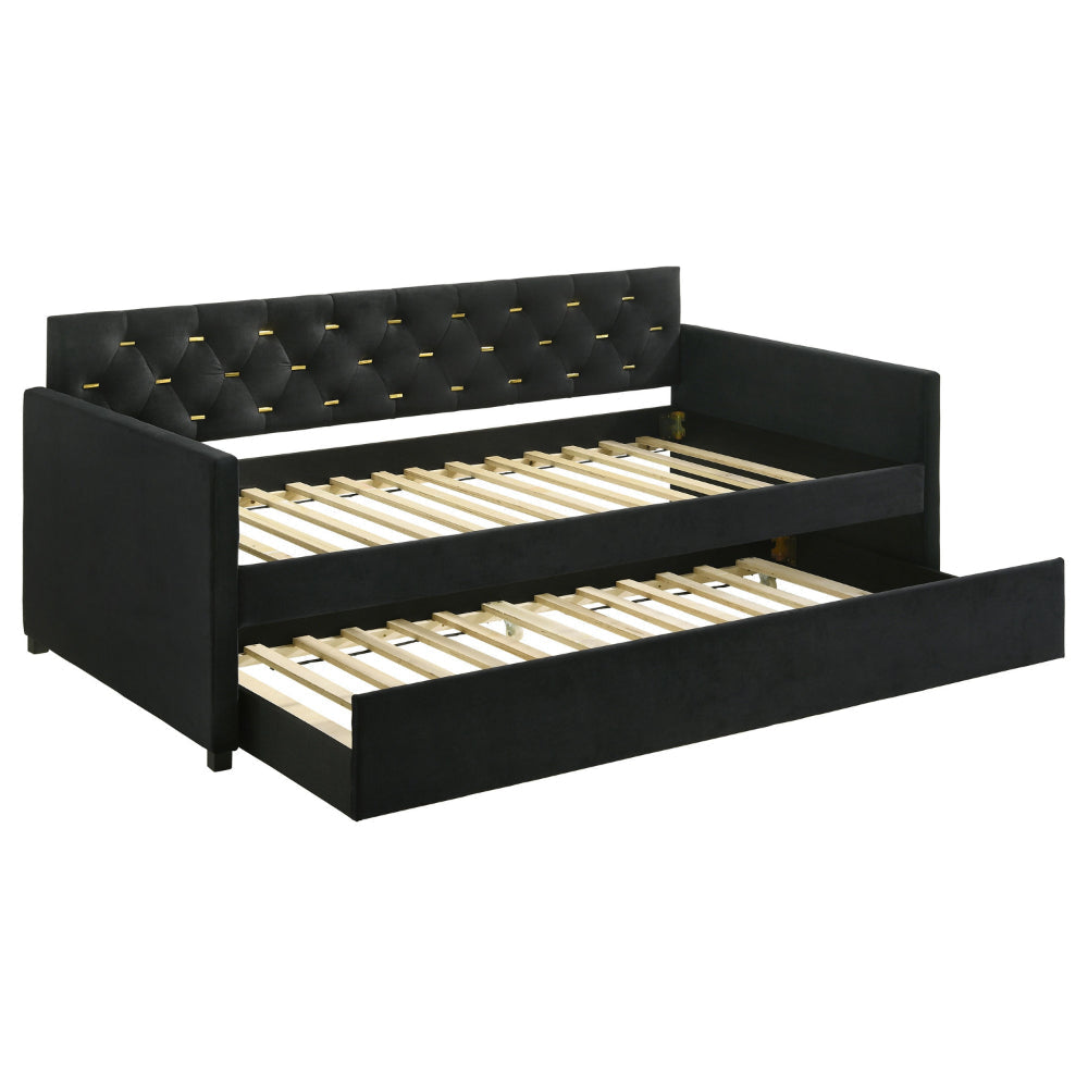 Dle Twin Daybed with Trundle, Track Arms, Velvet Upholstery, Gold, Black By Casagear Home