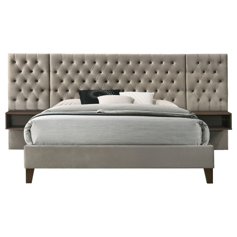 Reen King Size Bed Upholstered Wall Headboard with 2 Nightstands Brown By Casagear Home BM318858