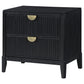 Jack Nightstand 2 Drawers Gold Metal Handles Wire Brushed Black Wood By Casagear Home BM318861