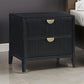 Jack Nightstand 2 Drawers Gold Metal Handles Wire Brushed Black Wood By Casagear Home BM318861