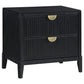 Jack Nightstand, 2 Drawers, Gold Metal Handles, Wire Brushed Black Wood By Casagear Home