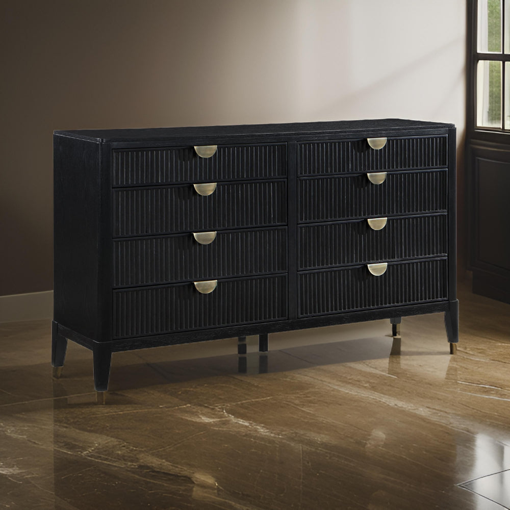 Jack Dresser 8 Drawers Gold Tone Metal Handles Wire Brushed Black Wood By Casagear Home BM318862