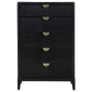 Jack Tall Dresser Chest 5 Drawers Gold Tone Metal Handles Black Wood By Casagear Home BM318863