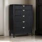 Jack Tall Dresser Chest 5 Drawers Gold Tone Metal Handles Black Wood By Casagear Home BM318863