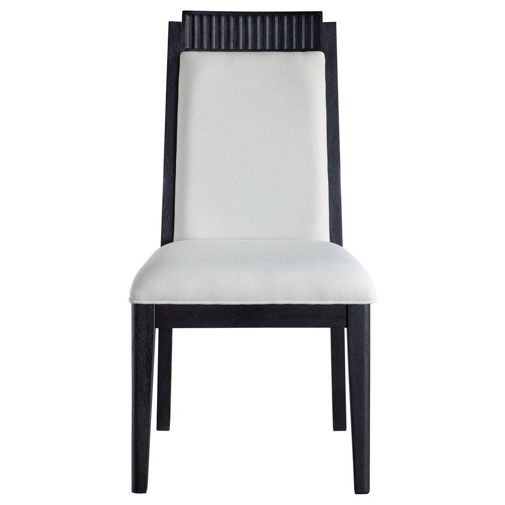 Jack Dining Chair Set of 2 Ivory Fabric Bordered Look with Black Wood By Casagear Home BM318865