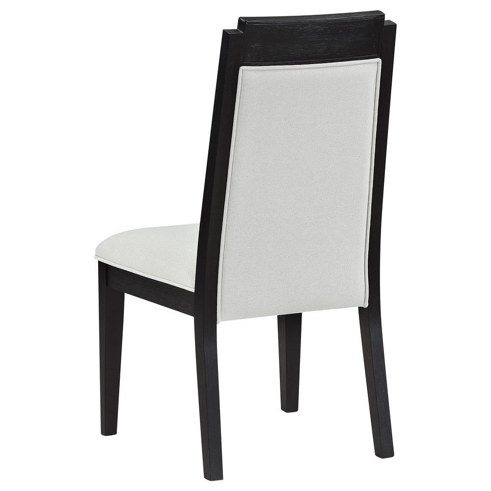 Jack Dining Chair Set of 2 Ivory Fabric Bordered Look with Black Wood By Casagear Home BM318865