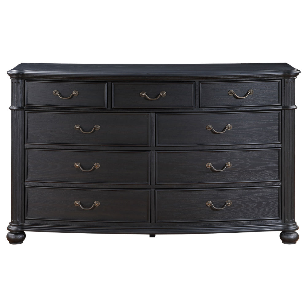 Selena Dresser 9 Drawers Metal Handles in Antique Copper Tone Black Wood By Casagear Home BM318868