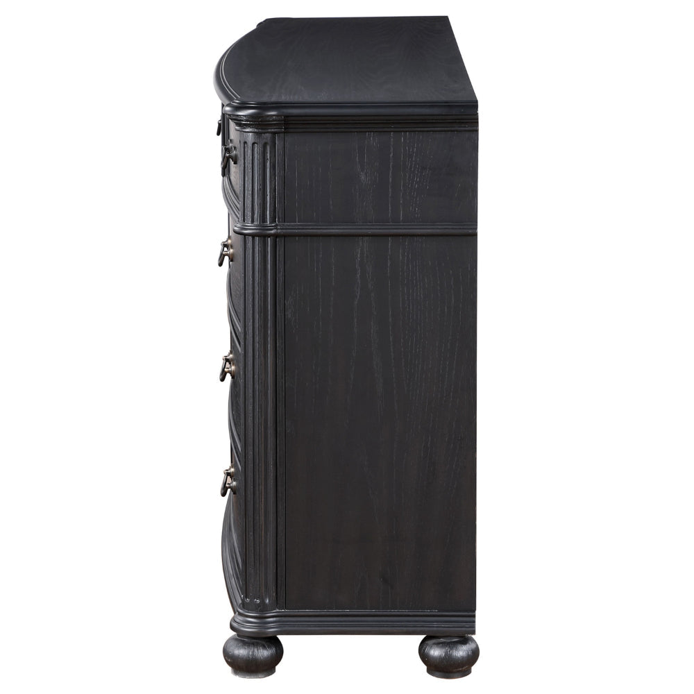 Selena Dresser 9 Drawers Metal Handles in Antique Copper Tone Black Wood By Casagear Home BM318868