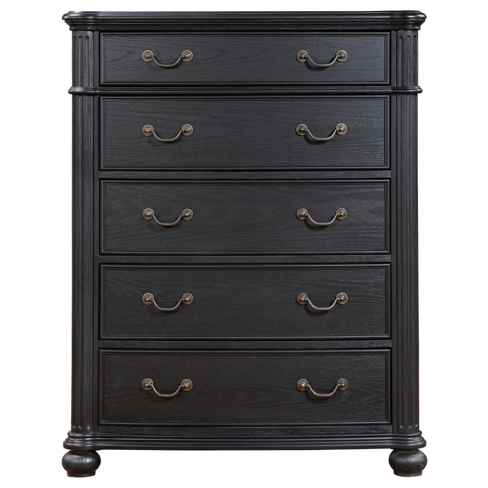 Selena Tall Dresser Chest 5 Drawers Copper Metal Handles Black Wood By Casagear Home BM318869