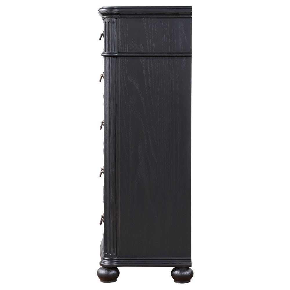 Selena Tall Dresser Chest 5 Drawers Copper Metal Handles Black Wood By Casagear Home BM318869