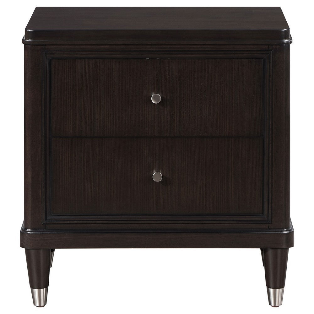 Amber Nightstand 2 Drawers Round Metal Knobs Tapered Legs Brown Wood By Casagear Home BM318870