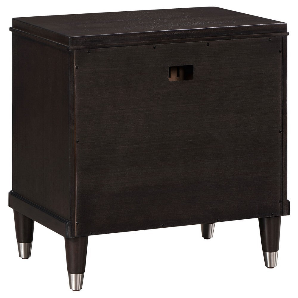 Amber Nightstand 2 Drawers Round Metal Knobs Tapered Legs Brown Wood By Casagear Home BM318870