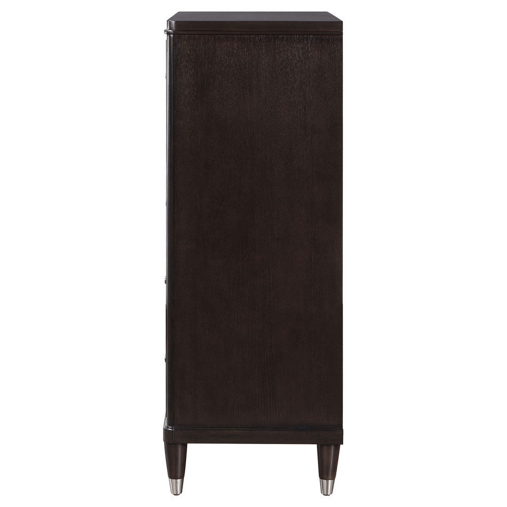 Amber Tall Dresser Chest 5 Drawers Metal Knobs Tapered Legs Brown Wood By Casagear Home BM318872