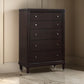 Amber Tall Dresser Chest 5 Drawers Metal Knobs Tapered Legs Brown Wood By Casagear Home BM318872