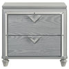 Haley Nightstand 2 Drawers V Shape Glittering Handles Light Silver Wood By Casagear Home BM318873