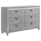 Haley Dresser, 6 Drawers, V Shape Glittering Handles, Light Silver Wood By Casagear Home