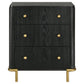 Fij Nightstand 3 Drawers USB Port Golden Metal Legs Knobs Black Wood By Casagear Home BM318876