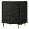 Fij Nightstand 3 Drawers USB Port Golden Metal Legs Knobs Black Wood By Casagear Home BM318876