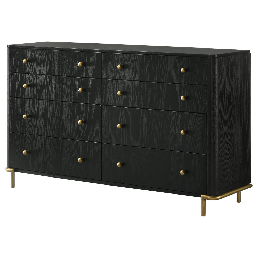 Fij Dresser 8 Drawers Golden Metal Stand Base Legs Knobs Black Wood By Casagear Home BM318877