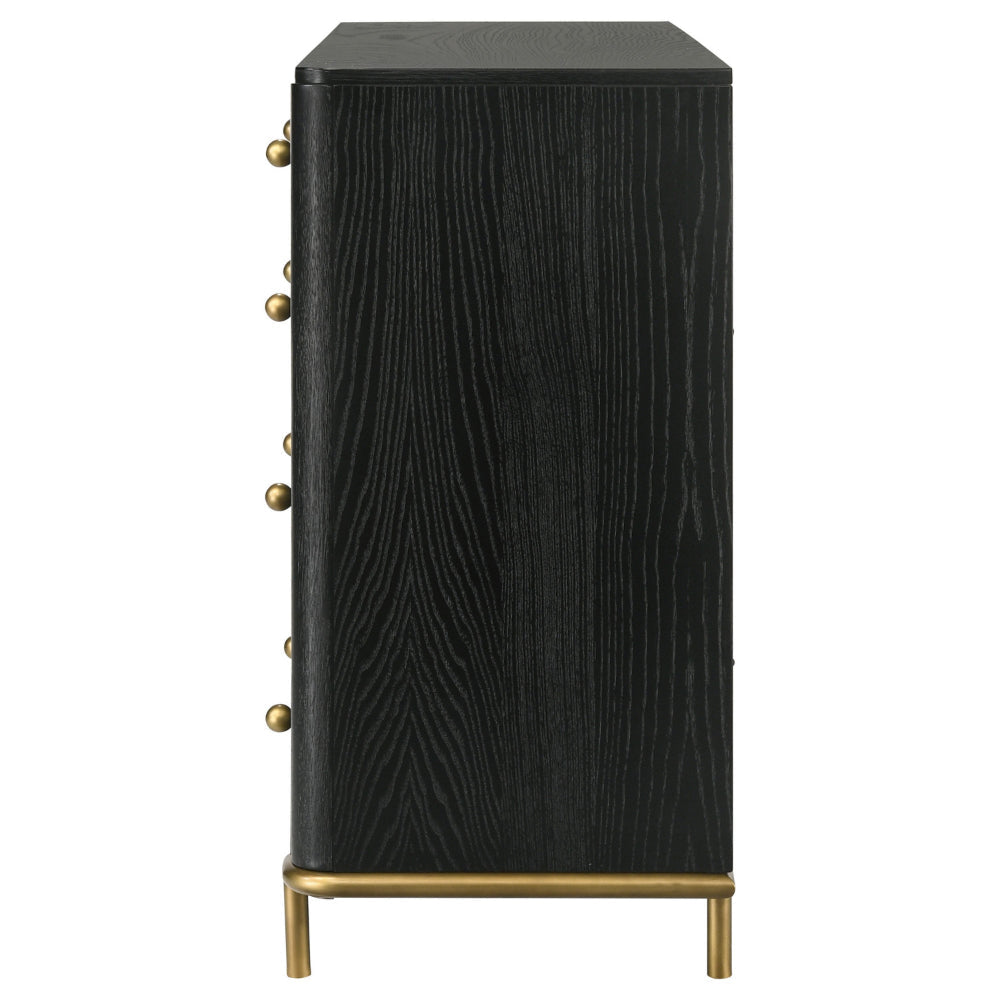 Fij Dresser 8 Drawers Golden Metal Stand Base Legs Knobs Black Wood By Casagear Home BM318877