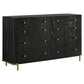 Fij Dresser, 8 Drawers, Golden Metal Stand Base Legs, Knobs, Black Wood By Casagear Home