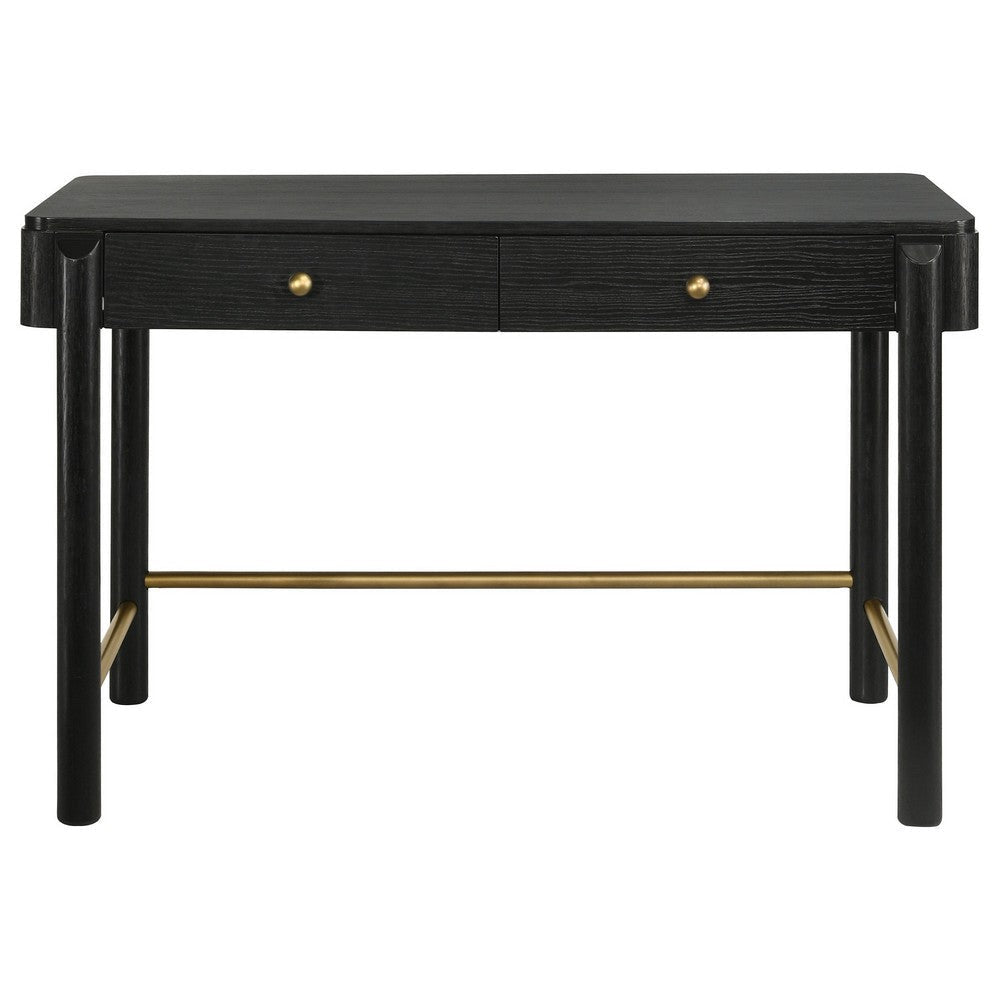 Fij Vanity Desk 48 Inch Rectangular 2 Drawers Metal Knobs Black Gold By Casagear Home BM318879